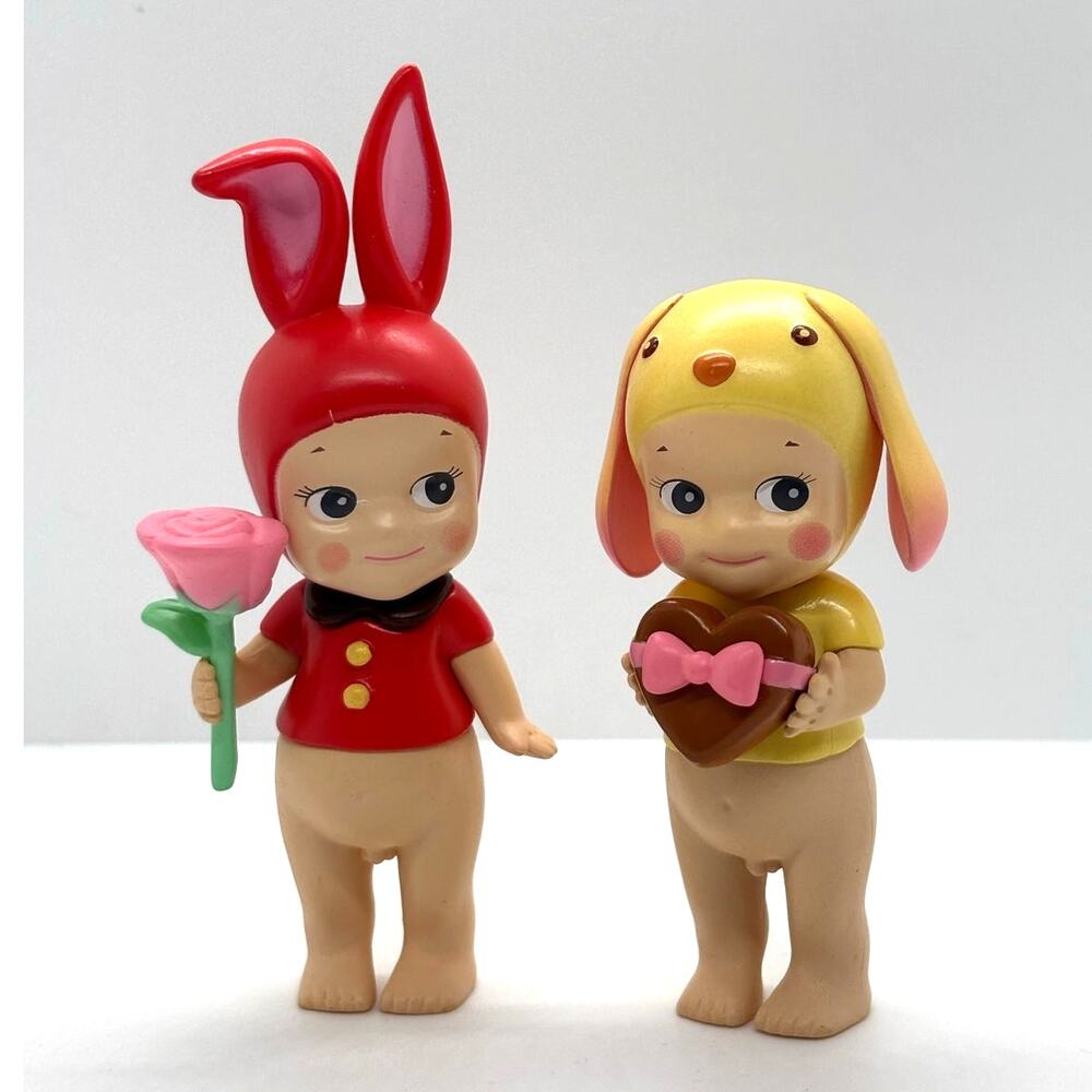Set of 2 New Unbranded Kewpie/Angel Mini Figures, in Rabbit Costumes, Open Box